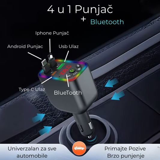 4-u-1 Auto Punjač Bluetooth FM