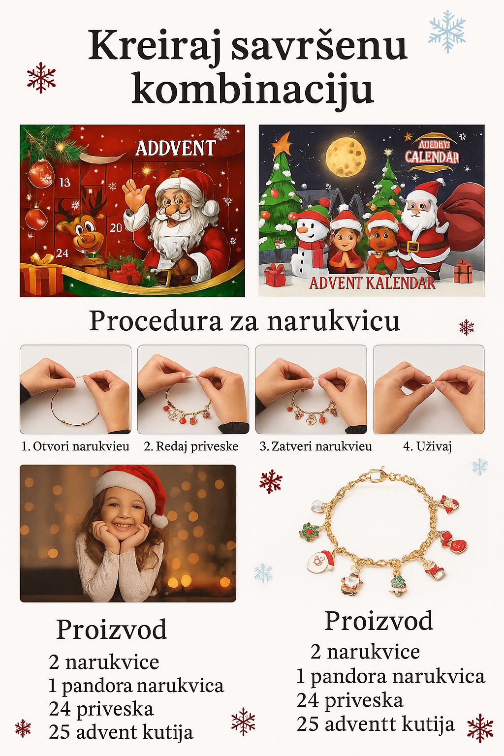 Advent Kalendar Set (24 priveska + 3 narukvice)